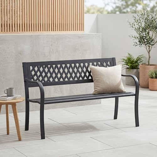 Garden Vida Banc de Jardin en Acier, Motif en Treillis Style 3 Places pour Meubles d'extérieur Assise Parc Terrasse Assise