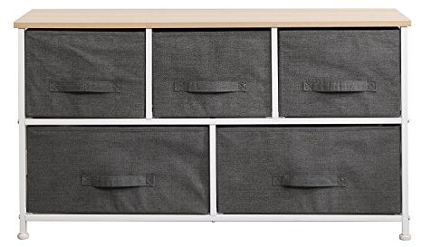 soges Kommode mit Schubladen flur Kommode Garderobe 5 Schubladen Schubladenschrank 100 x 29 x 55cm Aufbewahrung Kommode Garderoben mit Stoffschrank Campingschrank,Grau,106-GY-N