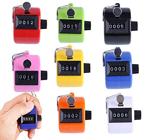 Mein HERZ 8 Stück Zahlzähler Handzähler 4-stellig Mechanisch Palm Clicker Gegen-sortierte Farbe Handzähler Zähler Runde/Sport/Trainer/Schule/Golfmit(Yellow/White/Green/Pink/Black/Blue/Red/Orange)