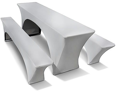 TEXMAXX® Stretch Hussen Bierzeltgarnitur 3-teiliges Set - 70 cm x 220 cm in grau / 2 Bierbank Hussen & Biertisch Husse/Tischdecke