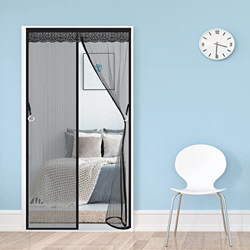 AMZERO Fliegengitter Tür Magnet, 85x200cm Insektenschutz Fliegengitter mit Rahmen Moskitonetz Magnetverschluss für Balkontür Terrassentür Wohnzimmer, Schwarz