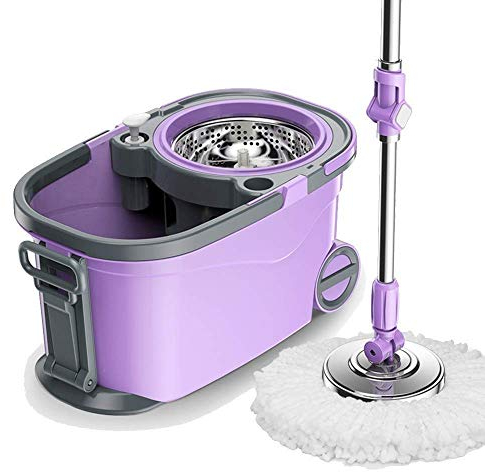 Mocio - Mocio rotante e secchio in acciaio inossidabile Mocio autostrizzante con testine in microfibra Asta regolabile a lunghezza estesa To pursue happiness