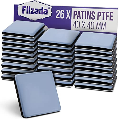 Filzada® 26x Teflongleiter Selbstklebend 40x40mm Eckig - Möbelgleiter PTFE | Teppichgleiter für Stuhl, Tisch, Möbelfüße - Bodenschutz raue Böden, Fliesen, Teppich - hohe Belastbarkeit - geräuscharm