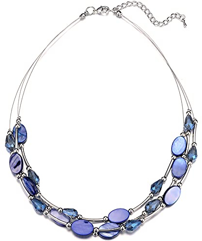 BULINLIN Crystal Layered Statement Necklace for Women, Shell Choker Necklace with Chunky Silver Metal Fashion Jewelry Gifts for Her