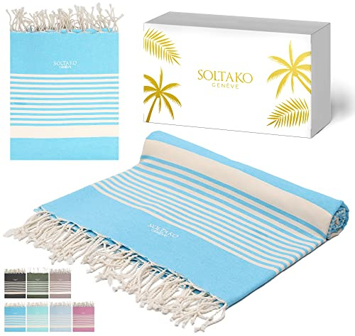 SOLTAKO Fouta Peshtemal - Fouta XXL - Asciugamano da spiaggia anti sabbia - Asciugamano per Hammam, Sauna, Picnic - Asciugamano di grandi dimensioni - Fouta Beach 200x200 cm - Lenzuolo 2 Persone