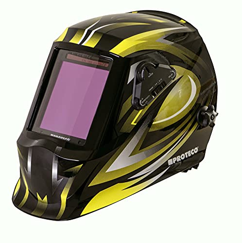 Proteco-Werkzeug® P990 - DER Automatik Schweißhelm Schweisshelm Schweißhelm riesiges freies Sichtfeld 100 x 98 mm !, Aktion: Inkl 3 Ersatzgläser Außen !