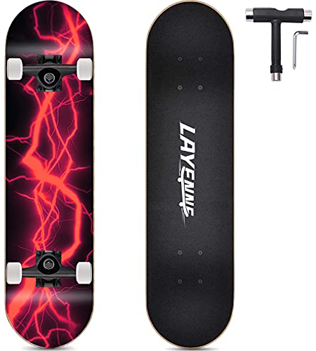 LAYENNE Skateboard,skateboard completo professionale da 31 * 8 pollici,tavola skateboard 7 strati acero,Staffa ABEC-11,adatto per adulto, principianti, ragazzi, ragazze, adolescenti e bambino-red