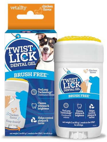 Twist + Lick Dental Gel for Dogs, Cleans Teeth and Freshens Breath for 24 Hours, Chicken Flavor, 2 oz, 30 Day Supply