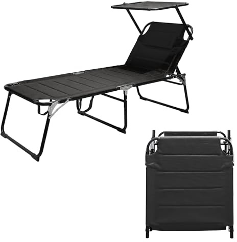 Spetebo XXL Aluminium Gartenliege mit Sonnendach, Schwarz