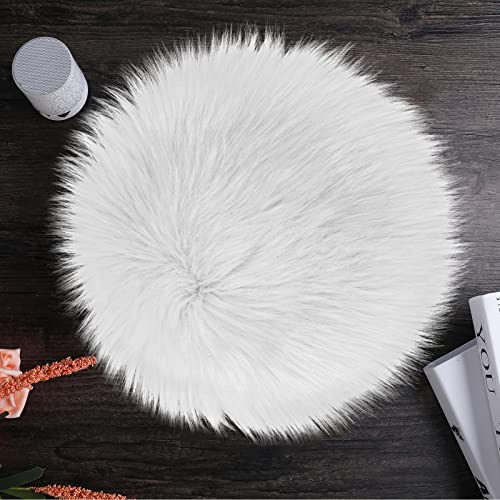 Sibba Flauschiger Teppich Stuhl Teppich 30 cm Rund Flauschig Kunstfell Sitzkissen Pad Baby Fotoshooting Requisiten für Schlafzimmer Wohnzimmer Nagelkunst Dekor (Weiß)