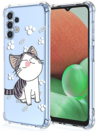 XINYEXIN Handyhülle für Samsung Galaxy A13 4G Hülle Silikon Transparent mit 3D Blumen Muster Floral Mädchen Frau Schutzhülle, Clear Case Bumper Cover Stoßfest - Cat