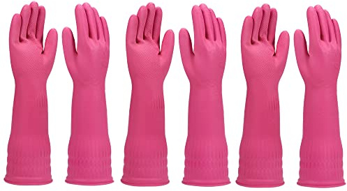 WEKIWGOT 3 Paar Gummihandschuhe Lang für Küchenabwasch, Wiederverwendbare und Wasserdicht mit Rutschfestem Griff, ideal für Haushaltsreinigung und Spülen