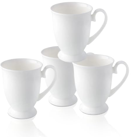 COSTMANCE Luxury Fine Bone China White Coffee Mugs Set of 4,8 oz | Ceramic Euro Style Tea Cups, Elegant Durable Coffee Cups Set for Gifts, Women, Men, Mom, Dad, Wedding