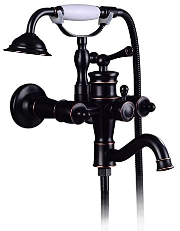 Rubinetto Per Vasca Da Bagno Monocomando Ottone Vintage Rubinetto Miscelatore Bagno Vasca Per Doccia A Parete Con Doccetta E Flessibile Doccia Da 1,5 M, Nero