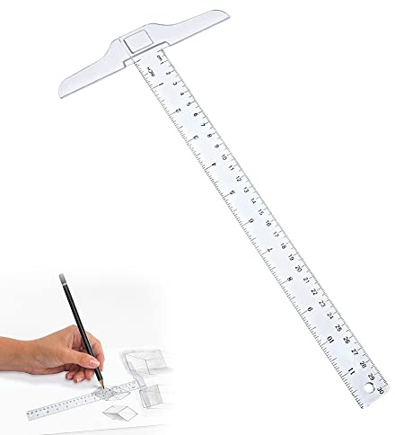 Reglas Cuadradas en T de Plástico Transparente, Regla en T,T de Doble Cara para Dibujo y Diseño General, Trabajo, Escuela, Oficina, Hogar, Herramienta de Medición de Bocetos, 30 cm