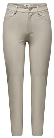 ONLY ONLEMILY - Pantaloni da Donna a Vita Alta, Taglio Normale, Effetto Pelle, Rivestimento Argento., (M) W x 30L