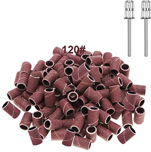 Yoezuo 100 Pcs Nail Sanding Bands, Grit Nail Art Sanding Bands, 120 Grit Nail Files with 2 Pcs Nail Drill Bits for Electric Nail Files Nail Drill Machine Manicure Pedicure
