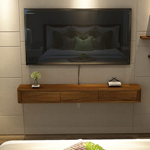 IBOWZ Meuble TV Suspendu Meuble TV Flottant avec 3 espaces de Rangement en Bois de Noyer Meuble TV Mural Composant d'étagère avec Gestion des câbles Meuble TV