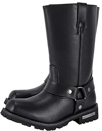 RiderVibe Men's Motorcycle Boot Black Riding Boots for Biker-Waterproof PU Leather Mid Calf Zipper Fashion Casual Boots