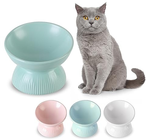 Katzennapf Erhöht aus Keramik - Geneigter Futternapf gegen Erbrechen für Katzen - 280 ml Fressnapf Katze - Durchmesser 15,5 cm