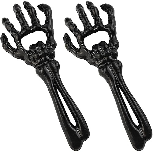 TIHOOD 2PCS Cast Iron Skeleton Hand Themed Beverage Opener - Unique Funny Metal Opener for Man, Halloween, Christmas, Wine