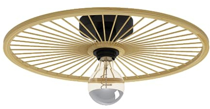 EGLO Deckenlampe Leominster, runde Deckenleuchte | Wohnzimmerlampe aus Metall in Schwarz und Bambus in Natur, Lampe für Wand und Decke, Flurlampe mit E27 Fassung, Ø 45 cm