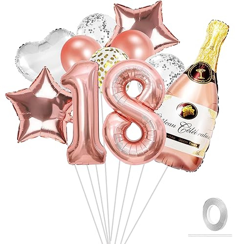 VIKY 18 Geburtstag Deko Mädchen, Rosegold Luftballons Deko 18. Geburtstag Mädchen, Geburtstagsdeko 18 Set mit 18th Ballons und Konfetti Luftballon, Party 18 Geburtstage Junge