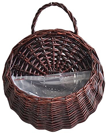 Pot de fleurs suspendu pour clôture murale - Panier en rotin fait à la main - Panier à fleurs en rotin tressé à la main - Décoration de jardin - Pour l'intérieur et l'extérieur - Café - A