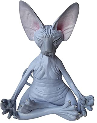 BYYLECL Katze Sphynx Katze Meditation Statue Sammlerstück Figuren Yoga Entspannte Pose Buddha Meditation Sphynx Katze Sammlungen Katzenstatue für Home Office Auto Schreibtisch Dekoration Grau