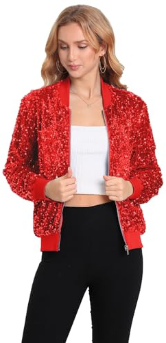Yutuwomsfushi Women's Sequin Jacket Long Sleeve Blazer Glitter Front Zip With Pockets Casual Sparkly Party Velvet Bomber