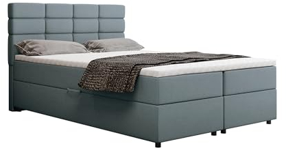 PANDA MÖBEL Reve Boxspringbett 140 x 200 cm Doppelbett mit hochwertiger Bonell-Matratze und Topper, Polsterbett mit Bettkasten, Schlafzimmer, Bequem, Modern, Stilvoll