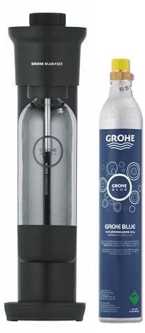 Grohe Blue Fizz - Wassersprudler Set (3 einstellbare CO2 Stufen, inkl. CO2 Flasche, 1x 0,85l Wasserflasche + Reinigungspulver), schwarz