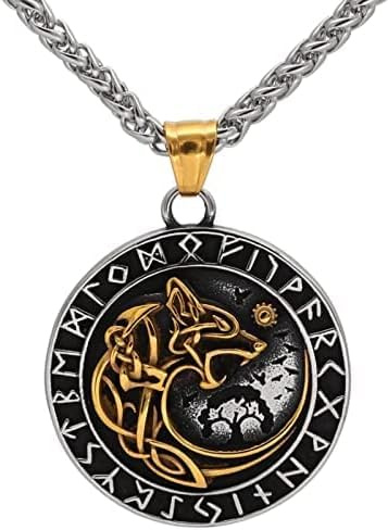 Vikings Wolf Totem Halskette - Odins Begleitersymbol, Norse God Legend Amulett, Anhänger für Vertrauen und Macht，Wikinger kostüm -Celtic Wolf Charm Necklace Chain Pendant