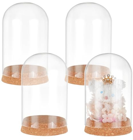 PH PandaHall 4 Stück Cloche Glaskuppel Klarglas Displaykuppel Mit Korkboden Dekorative Gläser Für Sammlerstücke Figuren Blumenaufbewahrung Partybevorzugung Dekoration 8x12.9cm