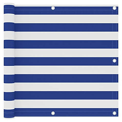 ShCuShan Balkon-Sichtschutz Weiß und Blau 90x500 cm Oxford-Gewebe Sichtschutz Balkon Ohne Bohren Balkonbespannung