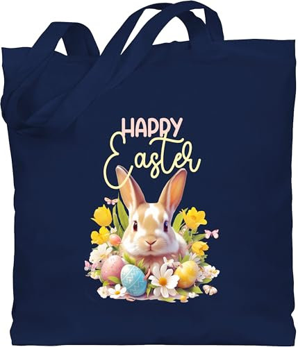 Baumwolltasche - Ostergeschenke Ostern - Happy Easter Osterhase Ostereier Osternest Osterüberraschung - Unisize - Navy Blau - oster jutetasche osterhasen beutel personalisierte osterngeschenke