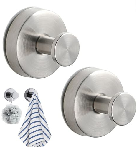 HTKL Suction Cup Hooks, 2 Piezas Ganchos Ventosa de Vacio Fuerte, Súper Fuerte Baño Ventosa, para Colgar Llaves Abrigos Ropa Bolsos Ducha Acabado Cepillado, para Baño Cocina Oficina