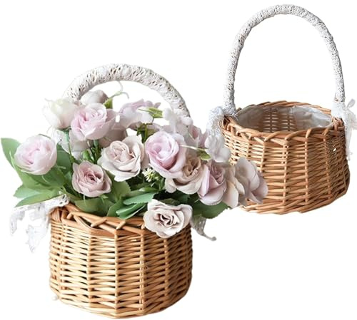 Cesto Per Fiori, 2 Pezzi Cesto Cestino Matrimonio, Cesto Di Vimini Per Fiori, Cestini Per Fiori Da Sposa, Cestini Da Matrimonio In Rattan, Per Decorazioni Di Matrimoni, Picnic, Anniversari, Addobbi