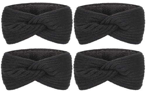 DRESHOW Women Warm Knitted Headband Winter Ear Warmer Crochet Head Wraps Thick Fleece Lining Hair Bands