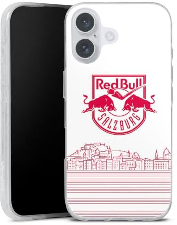 Silikon Hülle kompatibel mit Apple iPhone 16 Plus Case transparent Handyhülle Eishockey Skyline EC Red Bull Salzburg