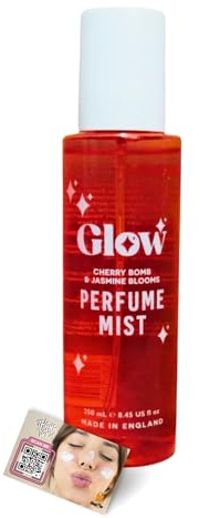 Glow Perfume Mist Spray 250ml - Long-Lasting Body & Hair Fragrance, Premium Scented Body Mist Sprays for Women, Made in the UK - Includes ShopZee Skincare eBook (Cherry Bomb & Jasmine Blooms)