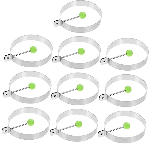BEBEMOKO Anillos De Huevo Acero Inoxidable 10 Piezas Molde Para Freír Huevos Circular Con Colores Aleatorios y Cepillo De Silicona Para Desayuno Sartén