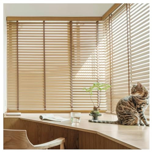 5cm Slats Wooden Venetian Blinds Darkening Horizontal Blind For Interior Privacy Roller Shades Waterproof Bathroom Window Blinds(W86cm x H213cm)