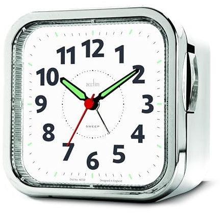 Acctim Otis Non-Ticking Sweep Bell Alarm Clock (White)