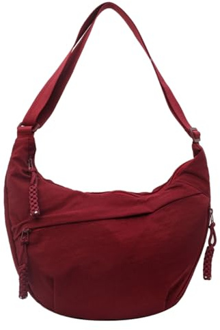 Halbmond Tasche Damen Umhängetasche Hobo Casual Nylon Crossbody Bag Einfarbige Tragbare Halbmond Schultertasche mit verstellbarer Schultergurt Teenager Mädchen Großer Kapazität Sling Bag (Rot)