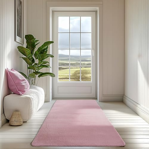 SIMPEX Alfombra Runner Rosa 80x150 cm Alfombra de Pelo Corto Lavable, Antideslizante y Suave, Diseño Monocromático Moderno para Dormitorio, Cocina y Pasillo