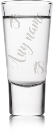 Sticky Art UK Personalised Birthday Shot Glass | Swirl Script Name & Age | Custom Engraved | Milestone Birthday Gift for Him or Her | 18th or 21st