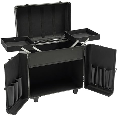soudesileim Fußpflegekoffer Mobil mit Schloss, 4 Schlüsseln, Rechteckig Friseurkoffer mit Rollen, max Gesamtbelastbarkeit 50kg, Kosmetikkoffer Hartschale, Schönheitssalons (Schwarz)