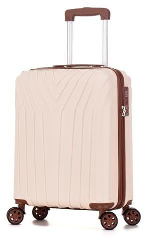 DK Luggage Carry-on 20” Cabin EasyJet, BA, Jet 2 Hard Shell Hand Luggage Approved Suitcase 4 Wheel Spinner Luggage ABS101 (Off-White, 20 Cabin)