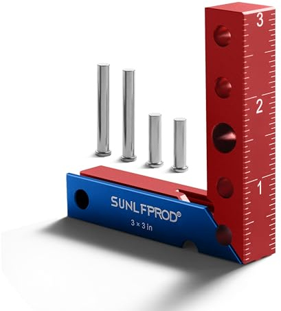 SUNLFPROD Mini Square Woodworking Center Finder 90 Degree Small Square Measuring Tool Woodworking Center Marking Tool Aluminum (Red-Blue)